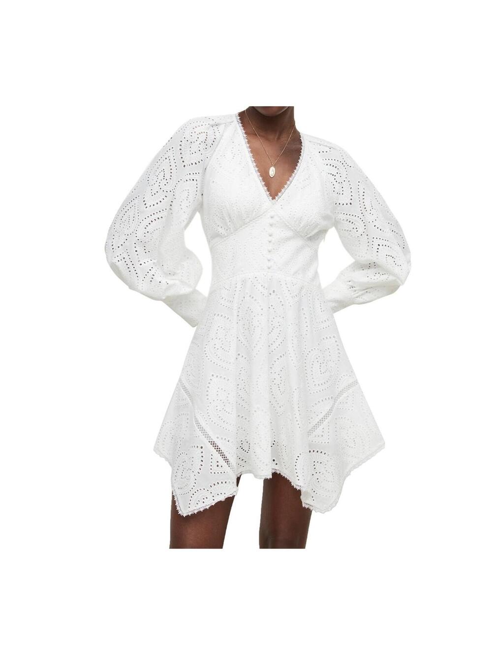 Allsaints Irina Broderie Chalk White Eyelet Handkerchief Dress US Size 4